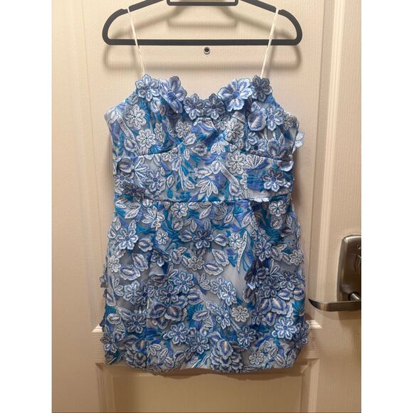 ELLIATT Roseate Floral Mini Dress in Blue Wedding Guest size XXL NWT - Stain!!!!